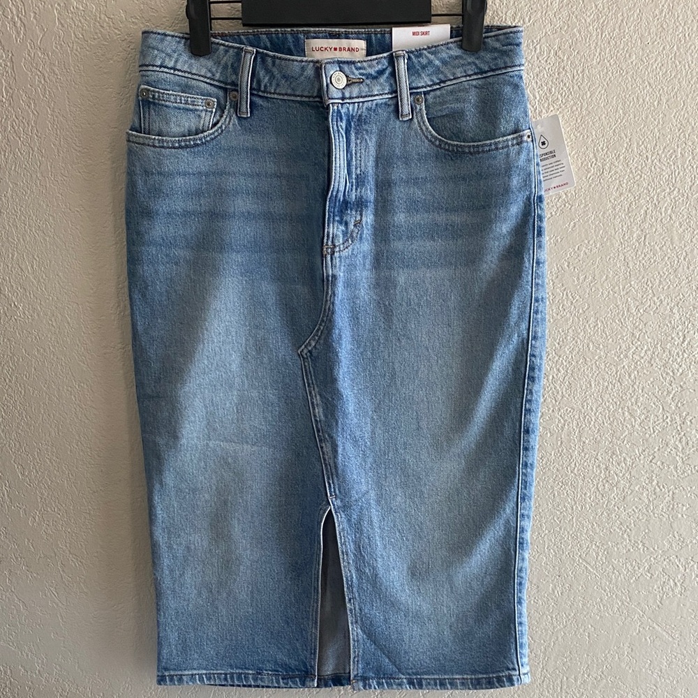 Lucky Brand Sky Blue Denim Midi Skirt size 4/27